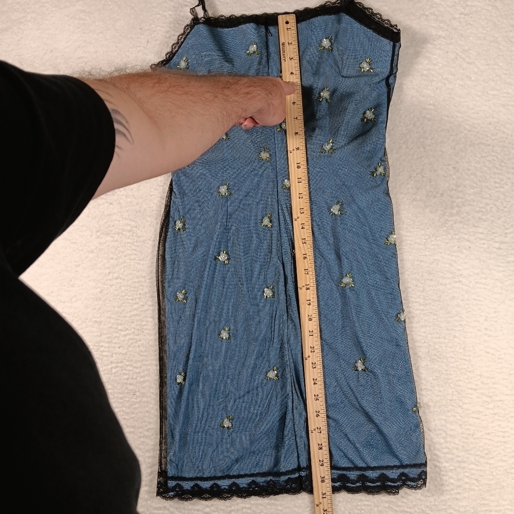 Vintage Papell Boutique Evening Slip Dress Womens 12 Sequins Floral Lace Fairy - Picture 9 of 14